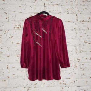 VINTAGE Lisanne 60s 70a Mini Velour Dress Wine Burgandy